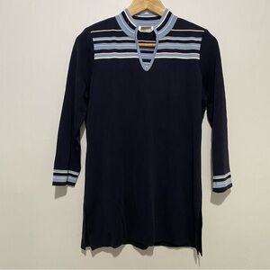 Vintage Misook Women's Top Tunic 3/4 Sleeve XS Blue Comfy Casual Acrylic